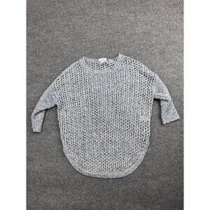 Shyanne Sweater Women's M Blue Metallic Chunky Open Knit Pullover Rounded Hem